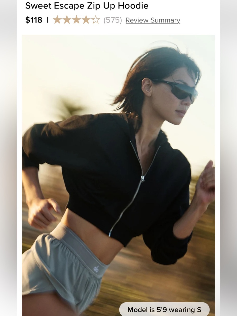 ALO Yoga Sweet Escape Zip Up Cropped Hoodie Sweater Size Small Excellent Cond